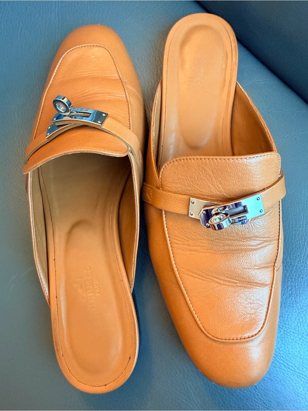 Hermes Oz Mule slides Natural brown  Leather  Loafers Size 40 - Picture 5 of 16